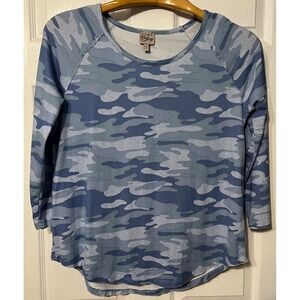 COMO VINTAGE Blue Camo Raglan Sleeve Lightweight Top Women's Large